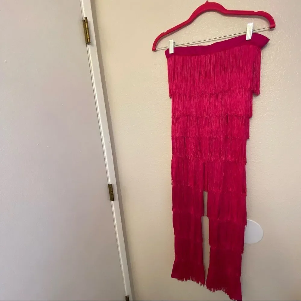 Weissman dance costume 3 piece hot pink Barbie fringe pant skirt top MT10485 LA